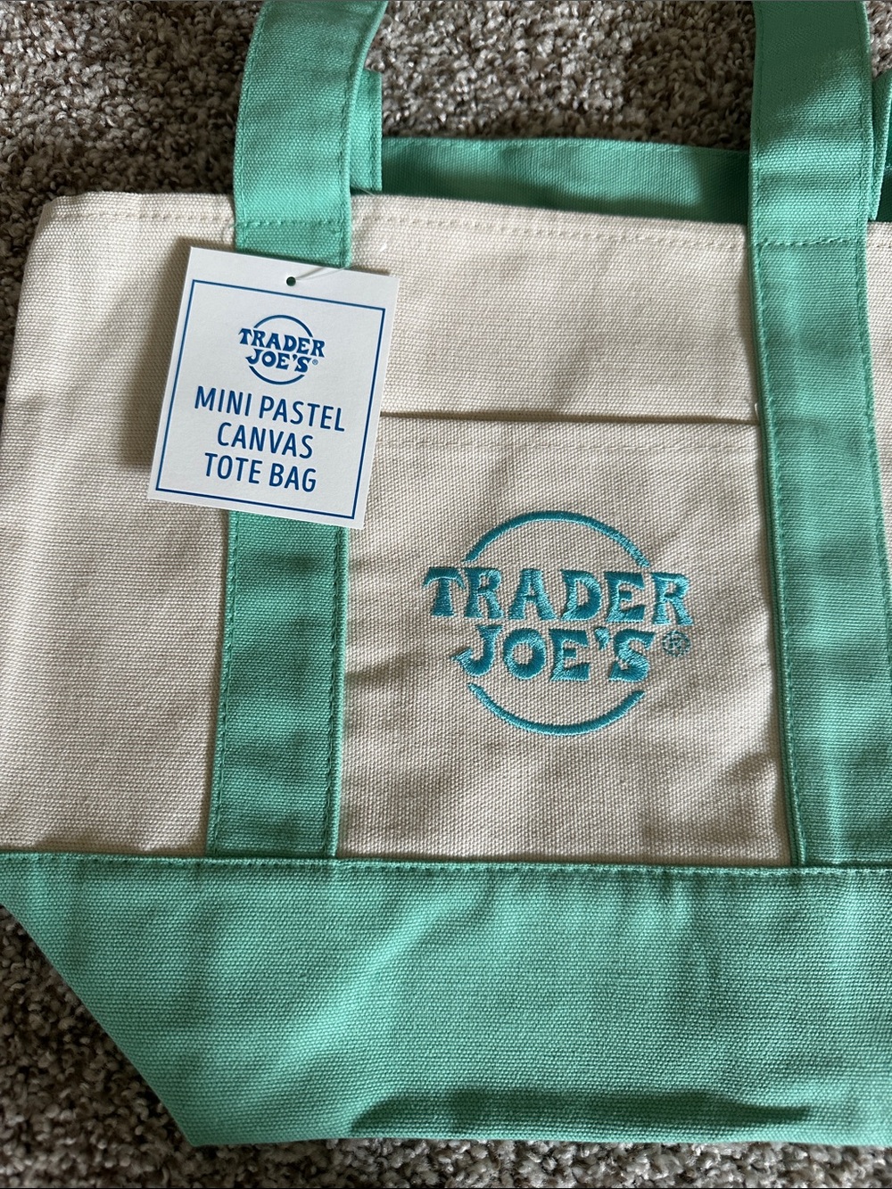 Trader Joe’s Mini Pastel Canvas Tote Bag; NWT - Picture 4 of 5